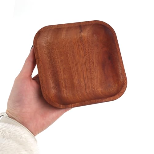 Square Ring Dish Wood Jewelry Tray Trinket Key Decorative Holder Organizer for Necklace Bracelet Display Wedding Party Decor Serving Dishes 5.12 Inch - color: Square