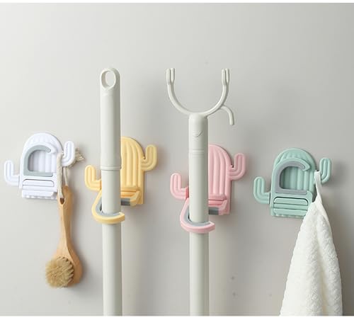 4 Pack Broom and Mop Holder Wall Mount，Cute Cactus Wall Utility Hooks No Drill Mop and Broom GripperDecorative Hanging Holder for Bathroom Kitchen