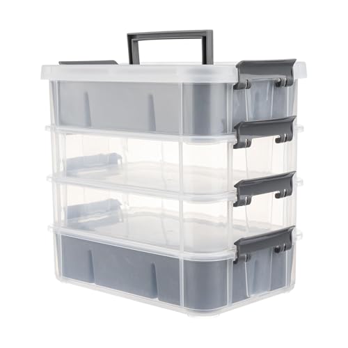 CraftGenes Grey&White Modern Plastic Storage Box - 4-Layer Durable Craft Storage Containers with 2 Removable Trays for Arts & Crafts Supplies, Sewing, Office, Seasonal Decor - color: Grey