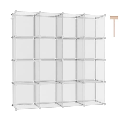 C&AHOME Cube Storage Organizer, 16-Cube Shelves Units, Plastic Storage Cubes, DIY Closet Organizer, Modular Closet Storage Shelf Ideal for Home, 48.4" L × 12.4" W × 48.4" H Transparent Twill UPCS16T - color: Transparent Twill