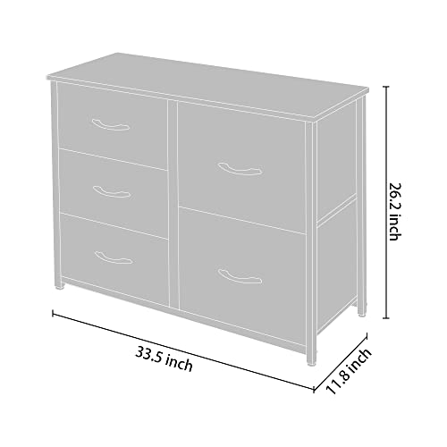 Storage Dresser Furniture Unit-Large Standing Organizer Chest for Bedroom, Office, Living Room, and Closet-5 Drawer Removable Fabric Bins, Grey with Black