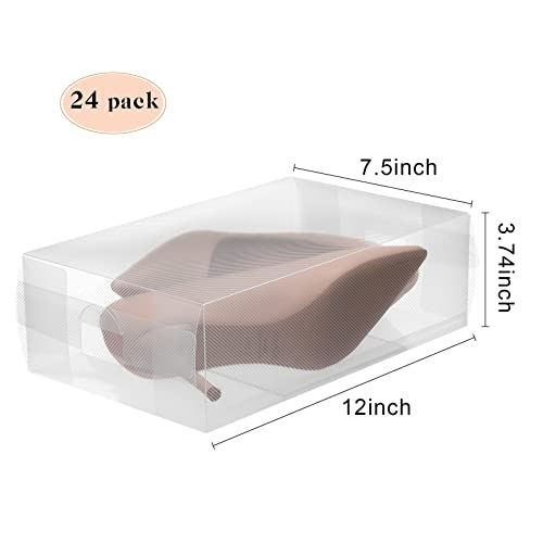 Sawysine 24 Pcs Shoe Box Clear Plastic Stackable Shoe Storage Organizer Foldable Heavy Duty Containers for Closet Apartments Small Spaces Dorm Bedroom (12 x 7.5 x 3.7 Inches) - size: 12 x 7.5 x 3.7 Inches