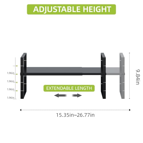 Expandable Cabinet Shelf Organizer Rack, Stackable Kitchen Counter Storage Shelves Stand, Adjustable Height Pantry Shelf Spice Rack(Black-1 Pack, 8.7" D x 15.4-26.8" W x 9.8" H) - color: Black-1 Pack