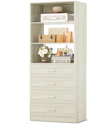 Aheaplus Closet Drawers Organizer System, 21.3" Wood Closet System with 4 Drawers, Modular Walk-in Closets Storage Unit, Tall Bookshelf Storage Cabinet, White Oak - color: White Oak