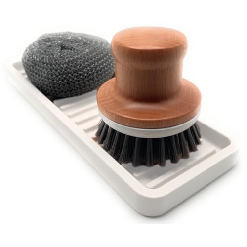 Happitasa Silicone Sink and Surface Organizer Tray, Sponge Holder, Vanity Tray, Trivet, Heat Safe, Dishwasher Safe, for Bathroom and Kitchen Organization (Vanilla Cream, 9"x3.5") - color: Vanilla Cream, size: 9" x 3.5" x 0.6"