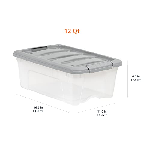 Amazon Basics Plastic Storage Containers with Secure Latching Lids, Stackable Organization Bins for Organizing, Clear/Grey, 12 Quart, Set of 6 - size: 12 Qt. - 6 Pack