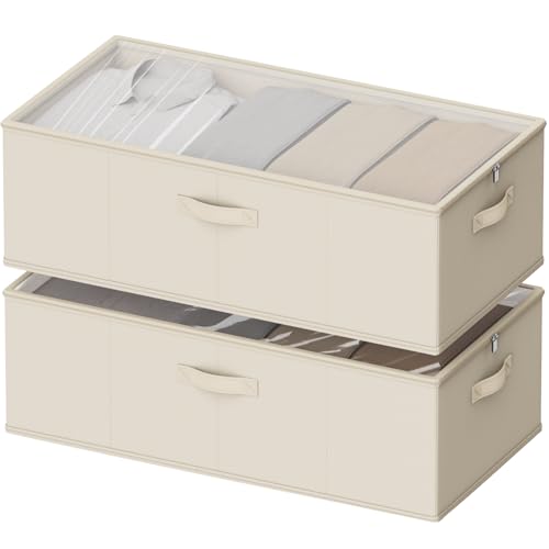 Under Bed Storage Containers, 10 Inches Tall 80L, Foldable Underbed Storage Bags, Closet Organizers and Storage Bins for Clothes and Blankets, Sweaters, Shoes,2-Pack (Beige, 31.5x15.8x10 In) - color: Beige
