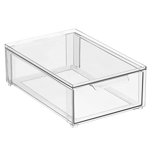 mDesign Plastic Closet Organizer Bin w/Pull Out Drawer - Shallow Stackable Storage for Closet - Organization for Shoes, Clothes, Bags, Totes, and Small Linens - Lumiere Collection - Clear - size: 8 x 12 x 4 (Pack of 1)