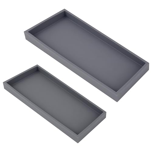 2-Piece Silicone Tray Set, Large & Small Countertop Organizers for Kitchen Sink Soap Dispensers, Bathroom Vanity & Entryway Key Valet (Grey)