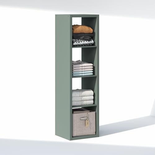 Furinno Cubic Closet Organizers and Storage, 4-Cube Closet Organizer, Vertical Open Shelf Closet Storage, Extra Thick Frame for Wardrobe, Bedroom, Living Room, Sage Green - color: Sage Green, size: Vertical 4-Cube