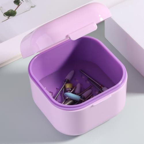 SUTOKAKA 1Pc Plastic Nail Tool Sterilizer Box Nail Drill Bits Cleaning Box Polishing Tools Soaking Tray Manicure Pedicure Storage Container Case - Purple (Purple, 3.15“x3.15“x2.75“) - color: Purple