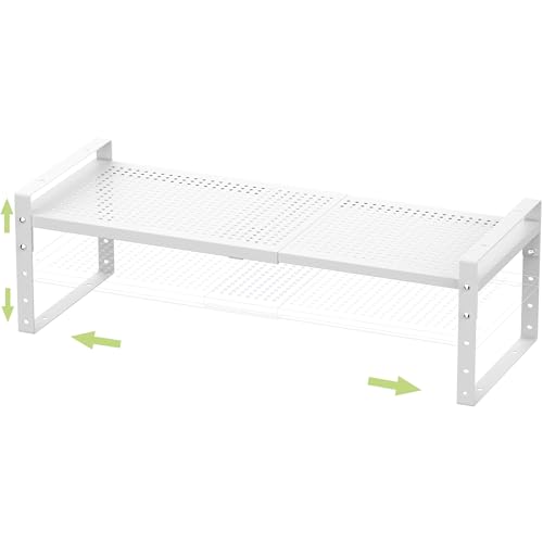 Jojocross Expandable Stackable Aadjustable Shoe Rack Pantry Shelf for Kitchen Cabinets Counter Shelves Countertop Cupboard Storage Solution,Sturdy Heavy-Duty Metal Construction(1Pack/White/Large) - color: 1Pack/White, size: LARGE:10.2"D x 16.5"W x 7.8"H