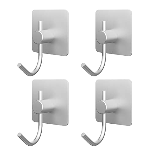 VAEHOLD 4PACk Wall Hooks, Heavy Duty Sticky Holder Waterproof Aluminum Towel Hooks for Hanging Coat, Hat, Key, Clothes, Closet Hook Wall Mount for Kitchen, Bathroom, Office（Silvery） - color: Silver, size: 4 Pack