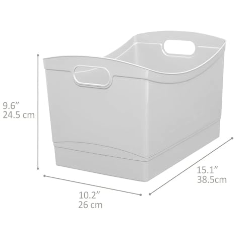 Clear Utility Storage Organizer Bin with Built-In Handles, 15.3" x 10.4" x 9.8" Open-Top Box for Pantry, Closet, Office & Cleaning Supplies