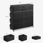 WLIVE Dresser for Bedroom with 10 Drawers, Fabric Dresser Chest of Drawers with Side Pockets and Hooks, Sturdy Metal Frame, Drawers Organizer Unit for Living Room, Hallway, Black - color: Black