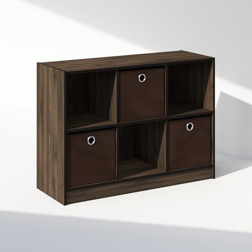 Furinno Cubic Closet Organizers and Storage, 6-Cube Closet Organizer with Bins, Open Shelf Storage, for Wardrobe, Bedroom, Living Room, Columbia Walnut - color: Columbia Walnut/Dark Brown