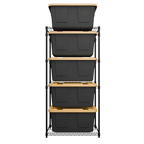 MonsterRAX 5-Tier Side-Load Heavy Duty Garage Slide Bin Storage Rack for 27-Gallon Totes. Industrial metal organization, 250lb capacity, NSF Certified. (Bins not included) (Black) (Black) - color: Black