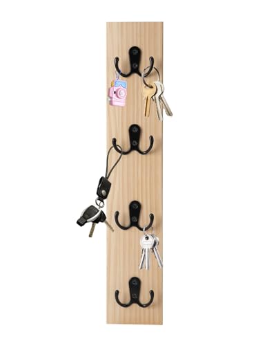 UCEC Wooden Key Holder Wall Mount with Hooks, Vertical Key Holder for Wall Organizer for Keys, Wallets, Mail – Space-Saving Key Rack Wall Mount for Entryway, Living Room, or Garage – Natural Wood - color: Natural Wood Color