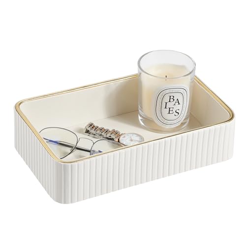 Desk Organizer Tray, PU Leather Nightstand Organizer Perfume Valet Tray for Men Women, Decorative Vanity Trays Trinket Dish Key Bowl for Entryway Table (Ivory, Small) - color: Ivory, size: 9.5" x 6" x 2.2"