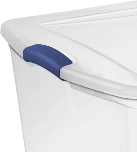 UlovelyM 105 Qt. Latch Box Plastic Storage Bin Tote Organizing Container With Durable Lid, Stackable and Nestable Snap Lid Plastic Storage Bin, 1 Pack, Clear With Blue Buckle
