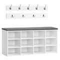 HOOBRO Shoe Storage Bench with Cushion, 39.4" L Entryway Bench with 12 Cubbies, Entryway Hall Tree with Storage, Cubby Shoe Rack Bench with Coat Rack for Hallway, Holds up to 330 lb, White WT112HX01 - color: White + Gray