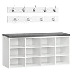 HOOBRO Shoe Storage Bench with Cushion, 39.4" L Entryway Bench with 12 Cubbies, Entryway Hall Tree with Storage, Cubby Shoe Rack Bench with Coat Rack for Hallway, Holds up to 330 lb, White WT112HX01 - color: White + Gray