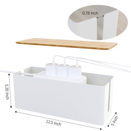 Cable Management Box,Wooden Style Large Cable Organizer Box for Office and Home,Cable Organizer Box with Proof Lock for Baby-Pets,Wood Lid（White,1 Pack - color: white