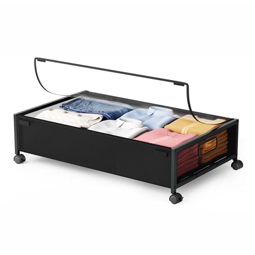 Under Bed Storage with Wheels，1 Pack Under Bed Storage Containers,Underbed Shoe Storage Bedroom - color: Black, size: 1pcs