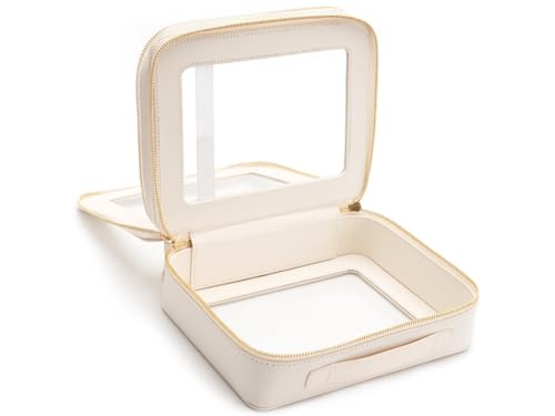 Aveniee Clear Makeup Bags, Double Layer Cosmetic Case with Separate Brush Compartment, Large Toiletry Organizer for Women, Travel Accessories Holder(2 Layers Large, White) - color: Off-White, style: Dual Layer Large