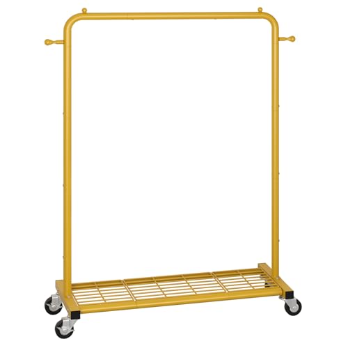 Sywhitta Clothing Rack on wheels, Clothes Rack with Bottom Mesh Storage Shelf,Sturdy Metal Frame,for Hanging Clothes,Coats,Skirts,39.76 "W x 16.06" D x 63.78" H,Gold Yellow - color: Gold Yellow