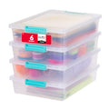 IRIS USA 6 Qt. Craft Storage Bins with Lids, 4-Pack, |Made in USA|, Clip Box, Small Plastic Sensory Bin Tote Organizer Containers for Art Supplies, Paper, & Office, Stackable - Clear/Seafoam Blue - size: 6 Qt. - 4 Pack