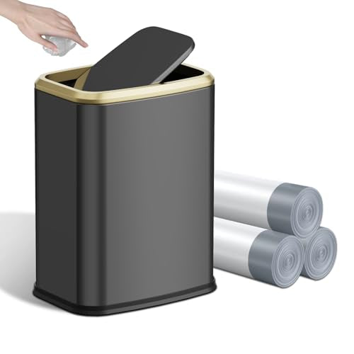 8L/2.1 Gal Small Bathroom Trash Can with Lid, Swing-Top Rectangular Waste Bin, Stainless Steel Garbage Can for Home, Office, Toilet, Bedroom, Living Room (Titanium Black) - color: Titanium Black
