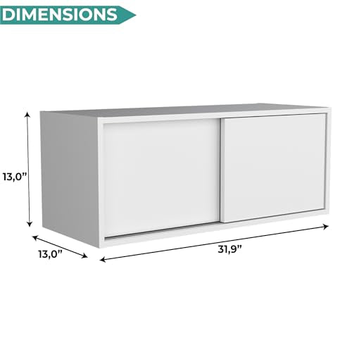Tuhome Note 32-Inch Wide Wall Mounted Storage Cabinet with Sliding Doors, Compact Hanging Organizer for Bedroom, Living Room, Home Office & Garage | Wood Wall Cupboard, Space-Saving Storage Solution - color: White