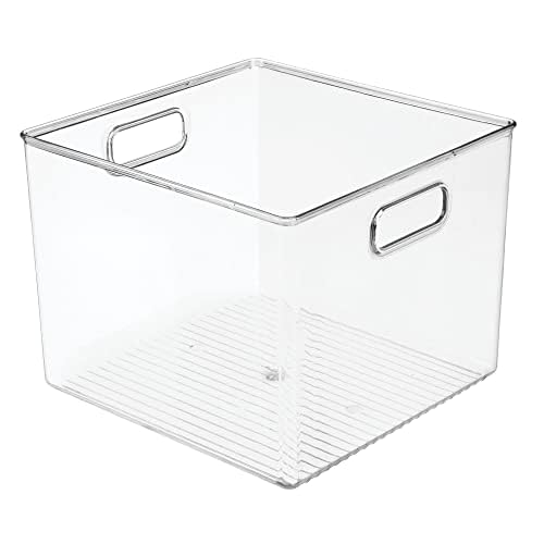 mDesign Plastic Modern Storage Organizer Bin Basket with Handles - 4 Pack - Clear - size: 10 x 10 x 8 (Pack of 4)