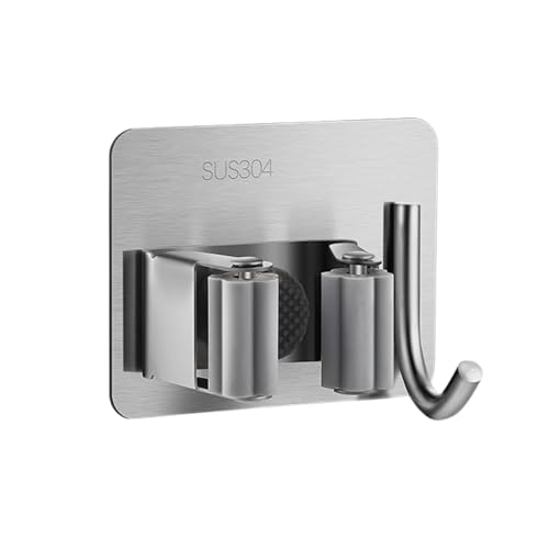 Mop and Broom Holder Wall Mount,Broom Holder Wall Mount,4 Pack Stainless Steel Broom Holders,with Strong Grip, Nail-Free Glue Installation,for Bathroom, Laundry,Office