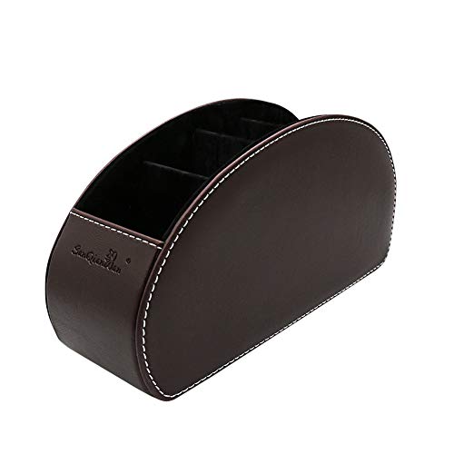 Remote Control Holder Organizer with Metal Bottom Stable Table Desk Leather Control Storage TV Remote Control Organizer with 5 Spacious Compartments (Brown with Metal Bottom) - color: Brown with Metal Bottom