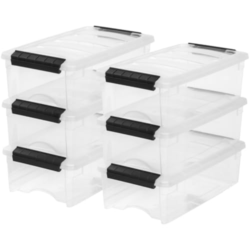 IRIS USA 6-Pack Storage Bins with Lids, 6 Quart, Made in USA Stackable See-Through Organizing Solution Latches Durable Nestable Containers Secure Pull Handle, BPA-Free Plastic - color: Clear, size: 6 Qt, style: 6 Pack