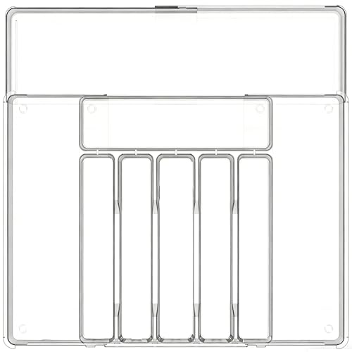 BPA-Free Expandable Utensil Drawer Organizer - Clear Plastic Adjustable Storage Tray for Kitchen Flatware, Knives, Forks and Spoons - color: Clear-9 grid