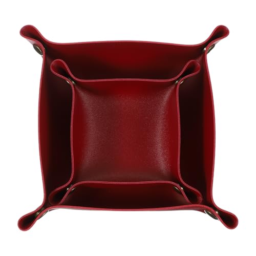 uxcell 2 Pcs Valet Tray for Women and Men, PU Leather Jewelry Tray Entryway Table Bedside Nightstand Catchall Storage Organizer for Jewelry Key Coin Watch Wallet(Square, Dark Red) - color: Dark Red