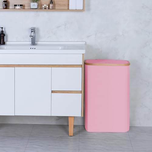 Slim Laundry Basket,60L Laundry Hamper with Lid, Tall Hamper for Laundry,Dirty Cloth Hamper with Bamboo Handle for Toys,Towels, Clothes Organizing,Pink - color: Pink, size: 60L Slim
