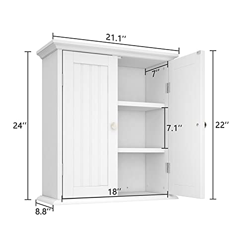 ChooChoo Bathroom Wall Cabinet, Over The Toilet Space Saver Storage Cabinet, Medicine Cabinet with 2 Door and Adjustable Shelves, Cupboard - color: White, size: 8.8\"d X 21.1\"w X 24\"h
