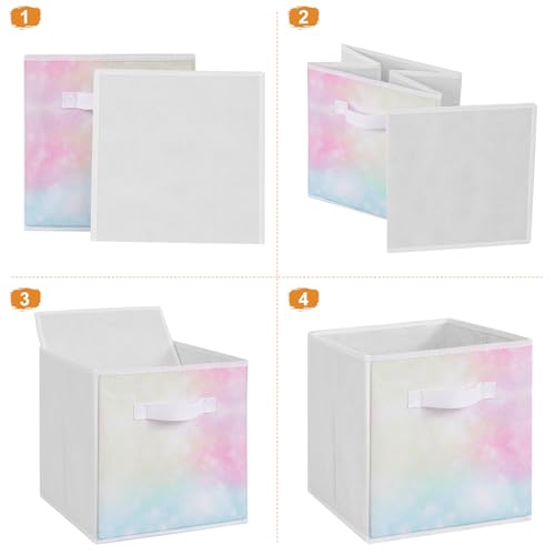 Stero Fabric Storage Cubes, 6 Pack Foldable Storage Bins Baskets with Handle, 11 Inch Box for Shelves, Closet, Organizer, Tie-dye White - color: Tie-dye Pink, size: 11"-6 Pack