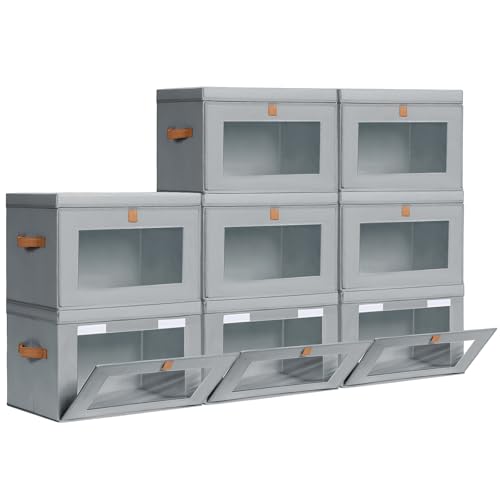Homsorout Large Closet Storage Bins - Collapsible Storage Bins with Handles & Window, Fabric Cube Organizer with Lids, Decorative Boxes for Living Room, Closet, Dorm, 8 Pack, Grey - color: Grey, size: Large - 8 Pack