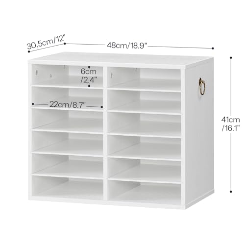 HOOBRO Literature Organizers, 12 Compartments Office Mailbox with Adjustable Shelves, Wood Countertop Literature Sorter for Office, Home, Classroom, Mailrooms Organization White WT12WF01 - color: White, size: 18.9"L