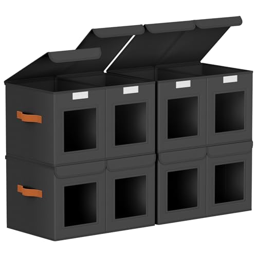 Homsorout Large Closet Storage Bins - Collapsible Divided Clothes Organizer with Lids & Dual Window, Fabric Organizing Bins for Clothes, Sweater, Bedroom, Office (Black, 4 Pack) - color: Black, size: L(4-Pack)
