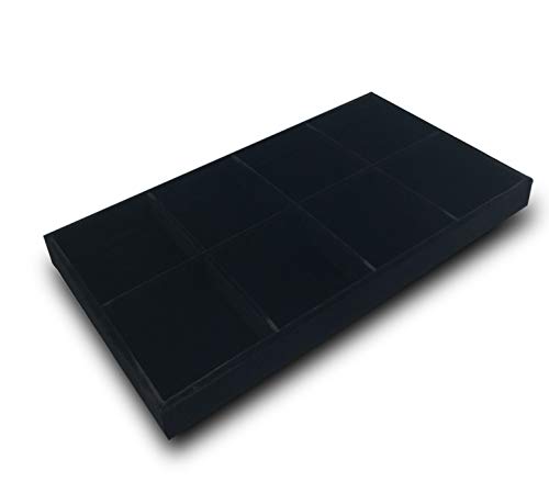 The Display Guys - Stackable Jewelry Tray and Organizer - for Drawers, Dressers, Store Display (8 Compartments, Black Velvet) - color: Velvet Black, size: 8 Compartments