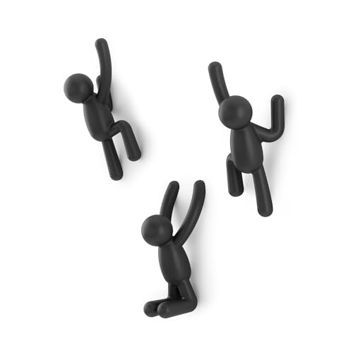 Umbra Buddy Wall Hooks – Decorative Wall Mounted Coat Hooks for Hanging Coats, Scarves, Bags, Purses, Backpacks, Towels and More, Set of 3, Black - color: Black