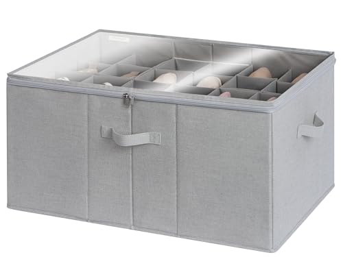 StorageWorks Shoe Organizer for Closet, Fits up to 24 Pairs, Shoe Cubby Storage Containers with Adjustable Dividers and Clear Cover, Grey - color: Grey, size: Large