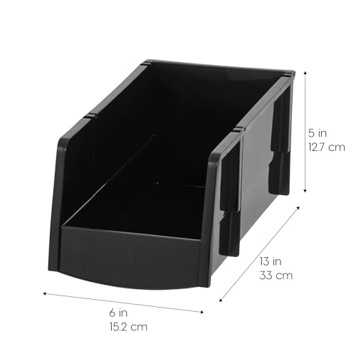 IRIS USA Large Stackable Storage Bins, 8-Pack, 13"L x 6"W x 5"H, |Made in USA|, Plastic Open Front Shelf Bin for Organizing Parts, Hardware, Tools, Supplies, Garage Shelf, Pantry - Black - size: Large - 8 Pack