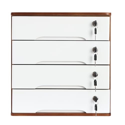 4-Tier Desk Organizer with Lockable Drawers, 8 Keys, Wooden Desktop Storage Box, Categorized Storage Desktop File Cabinet(Walnut) - color: Walnut-4 Tiers